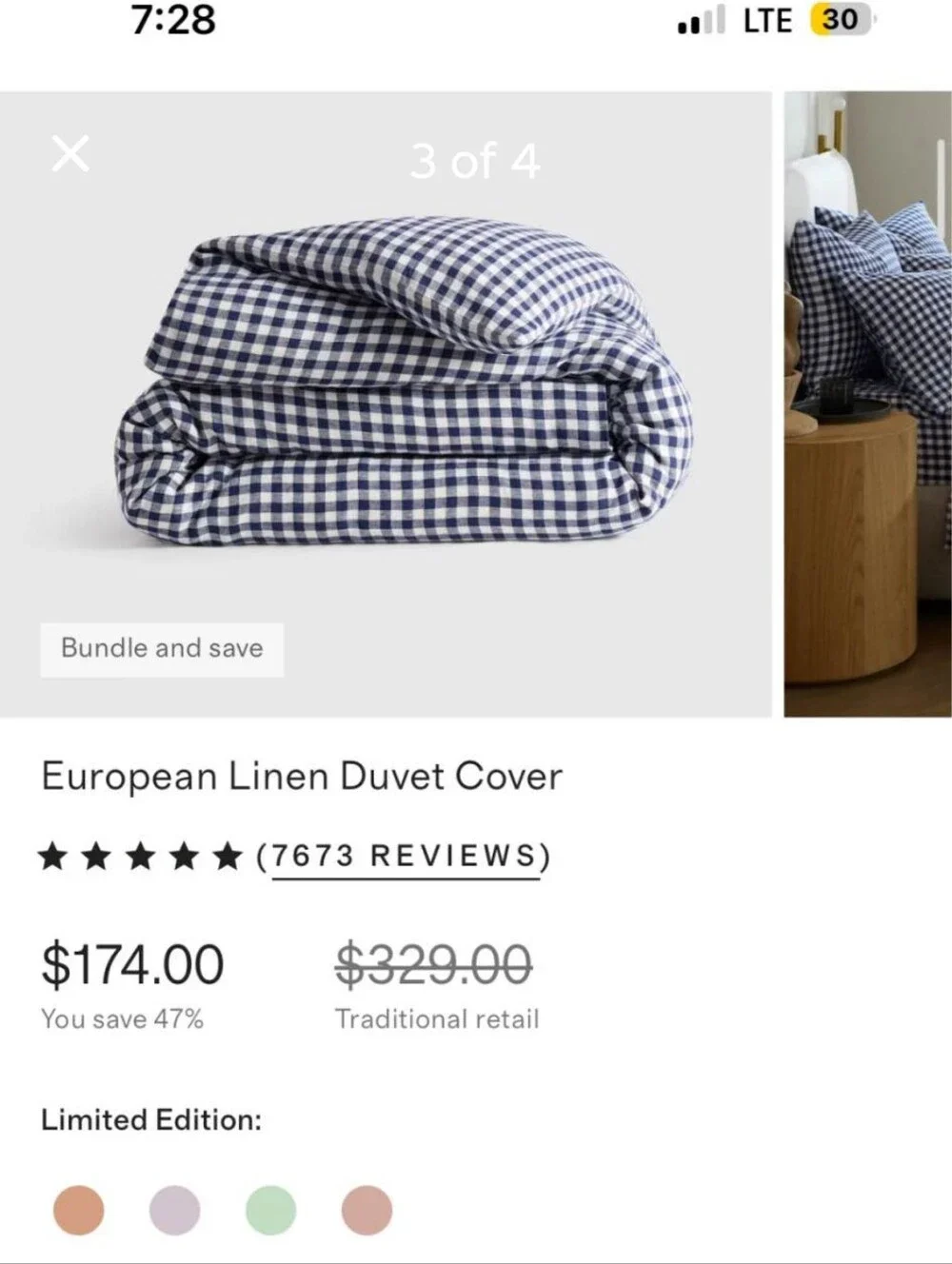 Quince European Duvet Cover - Navy Gingham King Cali 100% Linen
